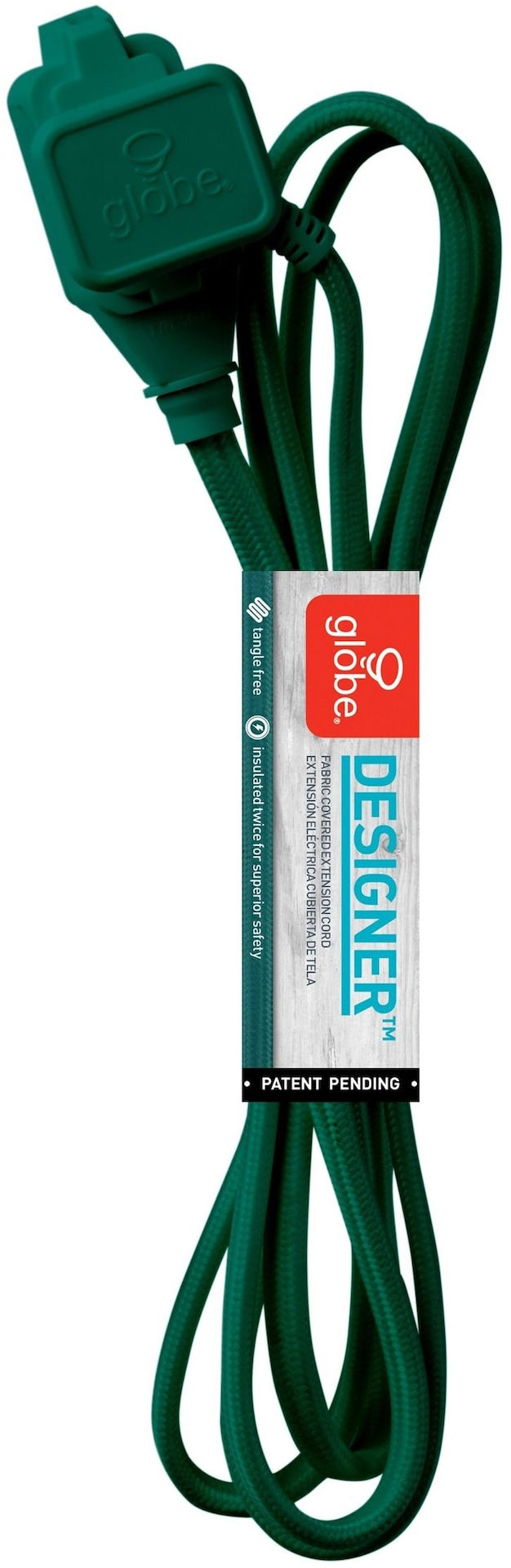 9-ft 16/2 Fabric Extension Cord, Right Angle Plug, 3 Outlets, Green U4624