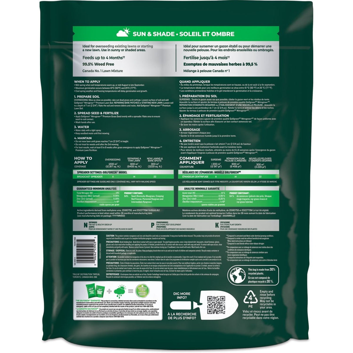 Nitrogrow+ Premium Nitrogen Enriched Sun and Shade Grass Seed with Fertilizer, 14-0-0, 7kg