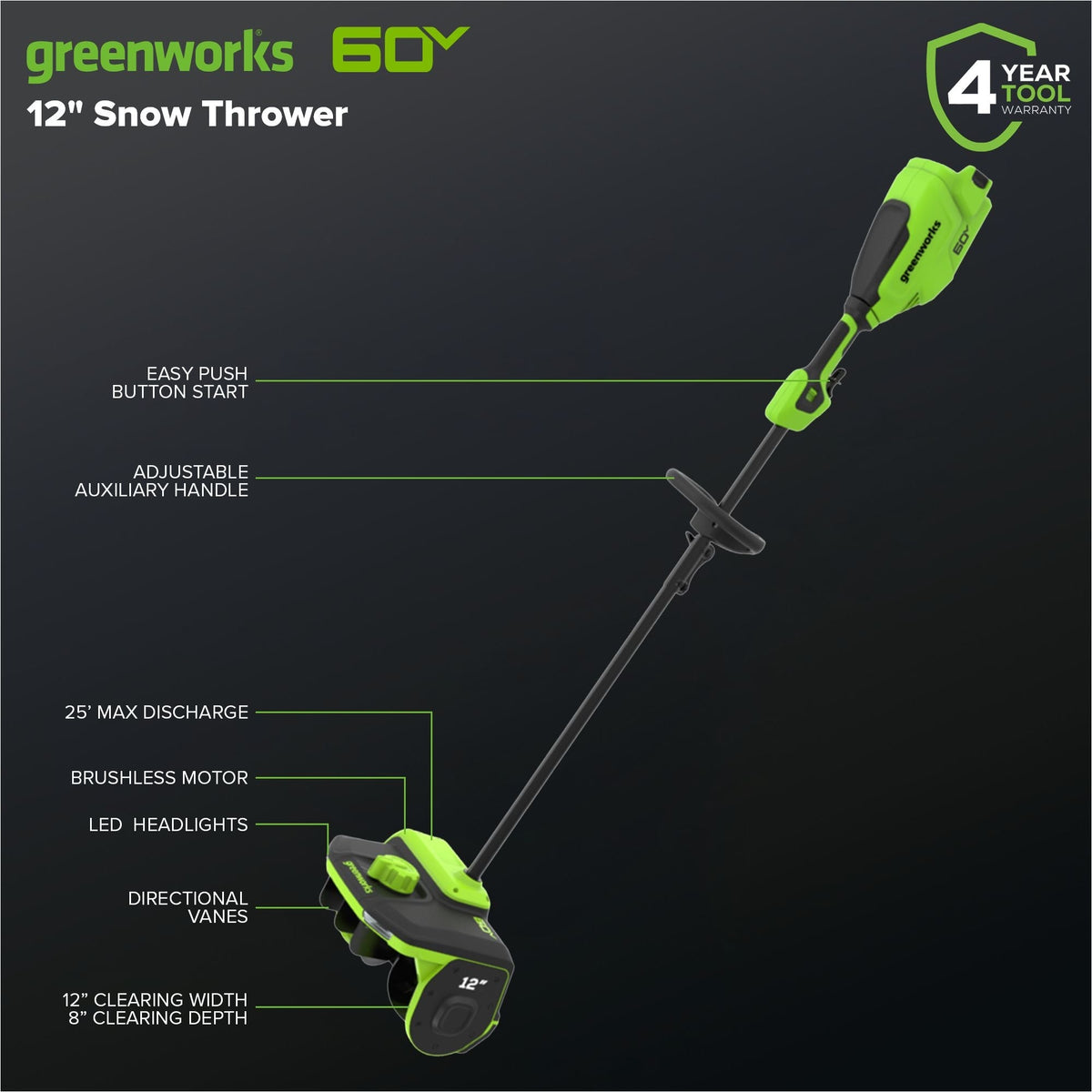 60V Snow Shovel with Directional Vanes, 12-in (Tool Only)