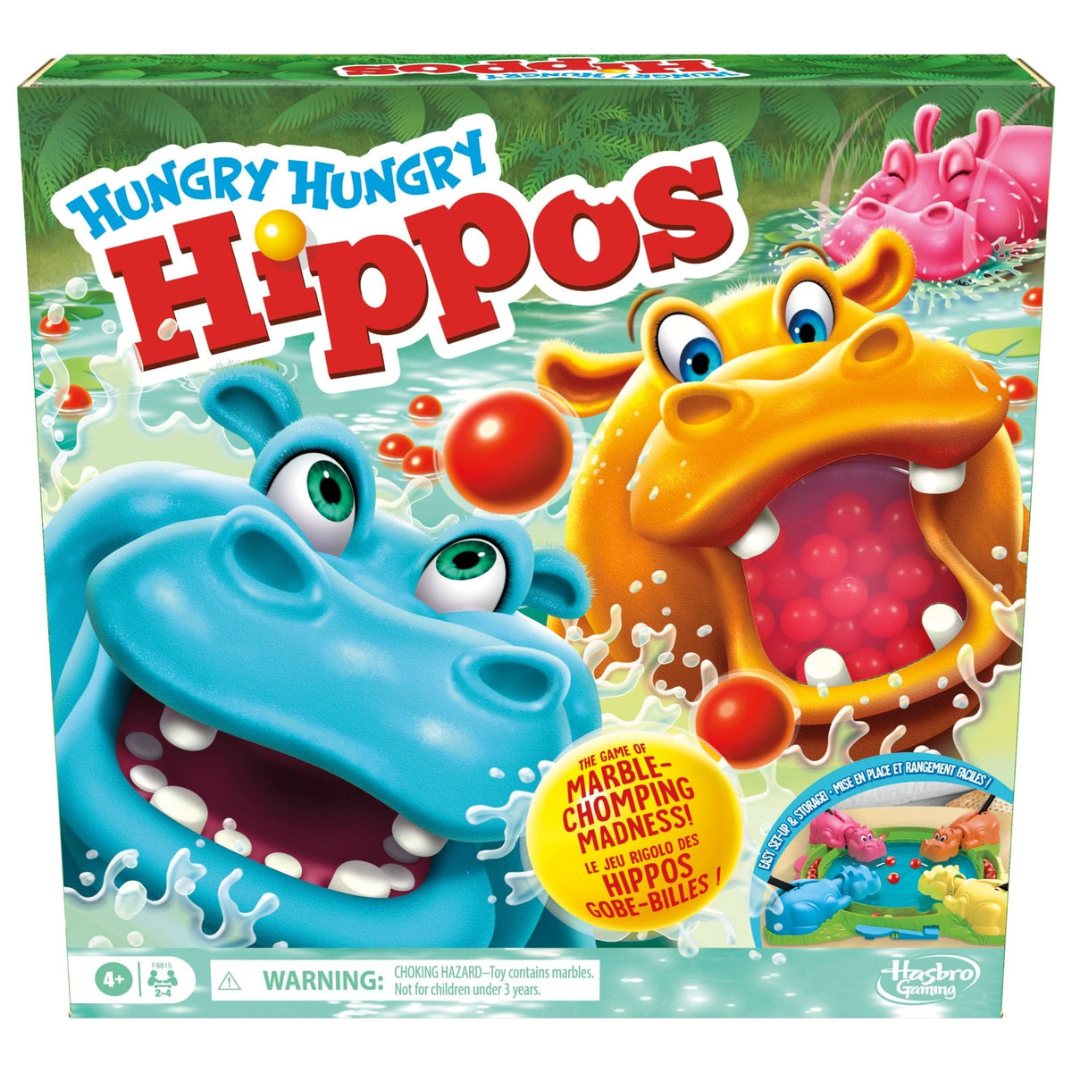 Hungry Hungry Hippos Classic Family Board Game, Bilingual, Ages 4+