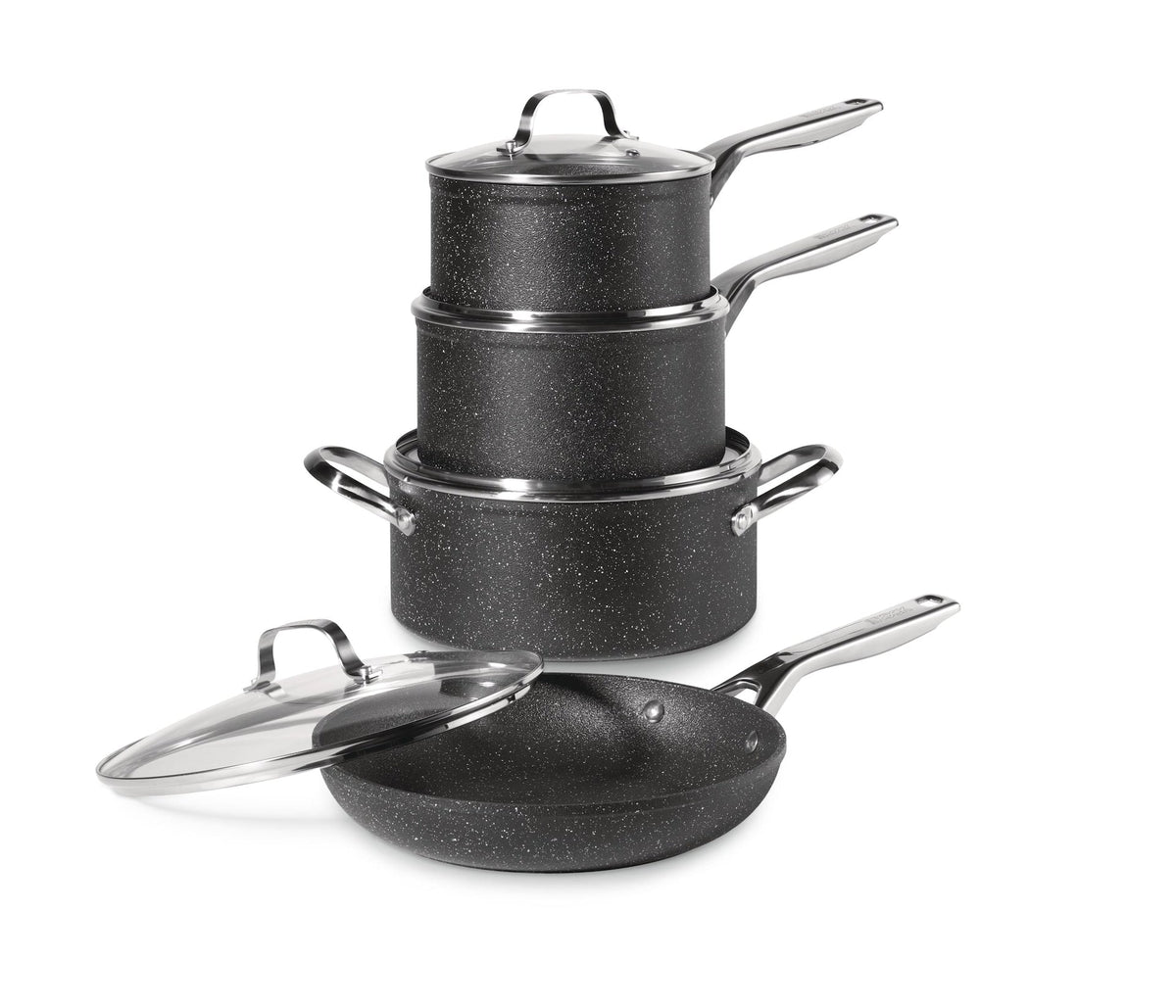 Heritage Rock Essence Cookware Set with Glass Lids, Aluminum, 8-pc