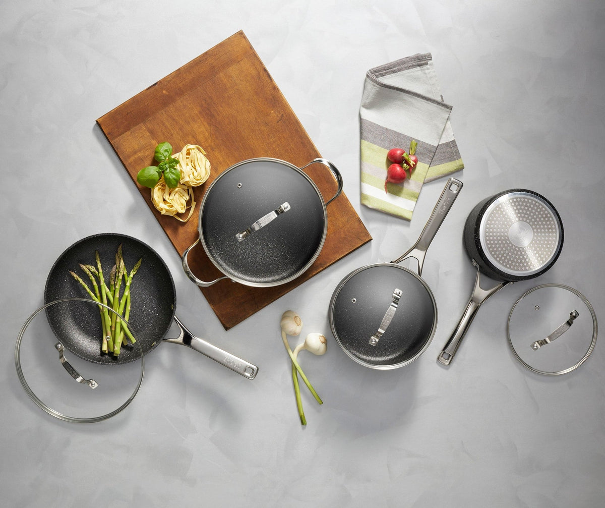 Heritage Rock Essence Cookware Set with Glass Lids, Aluminum, 8-pc