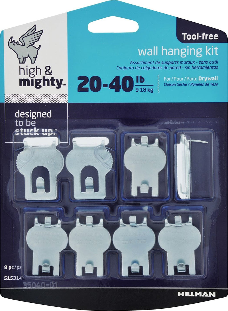 DrywAll Hanger, For Hanging Frames, No Tools Required, 40-lb Capacity, Silver, 8-pk V7378