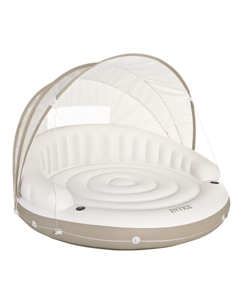 Off White Canopy Inflatable Pool Island Multi Person Float with Detachable Sun Shade W8848