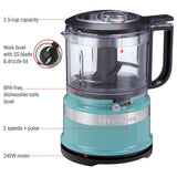 Compact 3.5 Cup Food Chopper/Mini Food Processor with Dishwasher Safe Parts, Aqua Sky