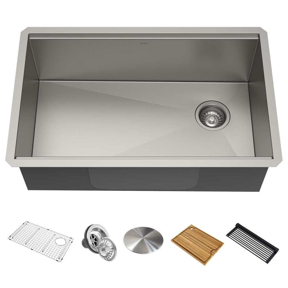 Kore Undermount Stainless Steel Single Bowl Kitchen Sink with Add-Ons, 32x19x11-in