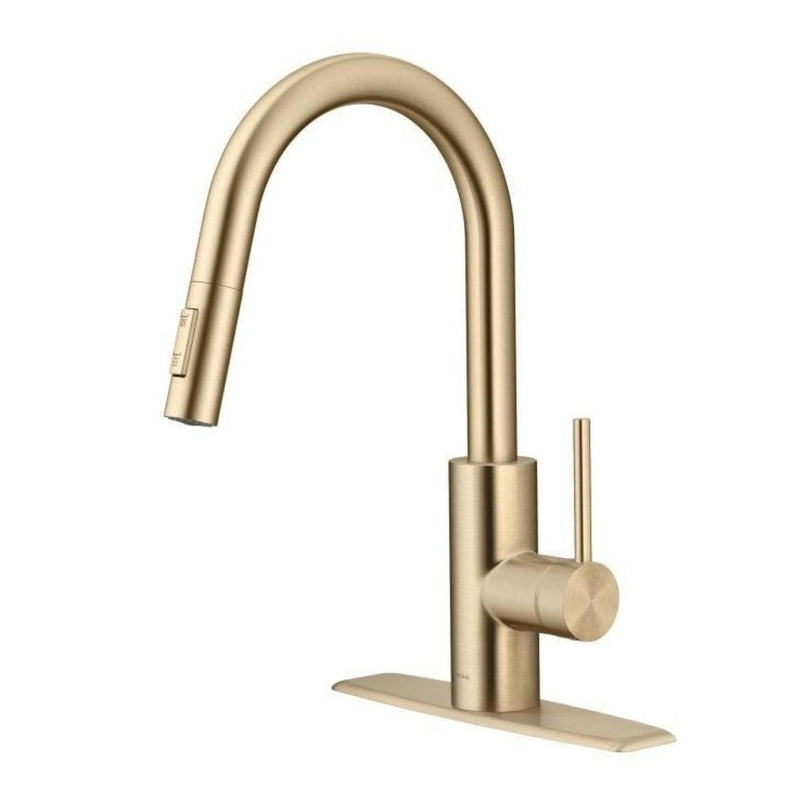 Oletto Pull-Down Single Handle Kitchen Faucet with QuickDock Top Mount Installation Assembly, Spot Free Antique Champagne Bronze X3471
