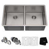 Standard PRO Undermount Stainless Steel Double Bowl 50/50 Kitchen Sink, 33x19x10-in
