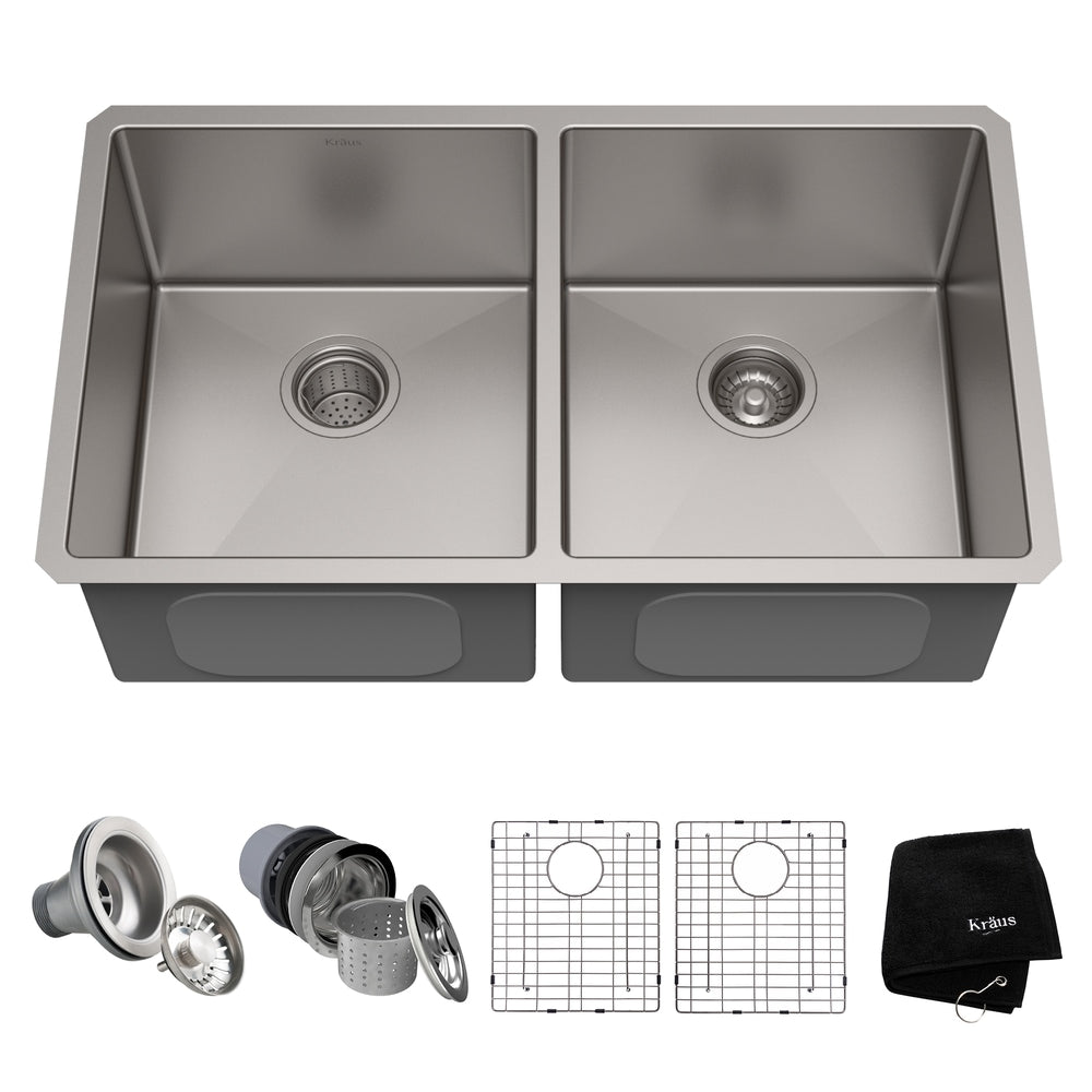 Standard PRO Undermount Stainless Steel Double Bowl 50/50 Kitchen Sink, 33x19x10-in