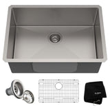 Standard PRO Undermount Stainless Steel Single Bowl Kitchen Sink, 28x19x10-in