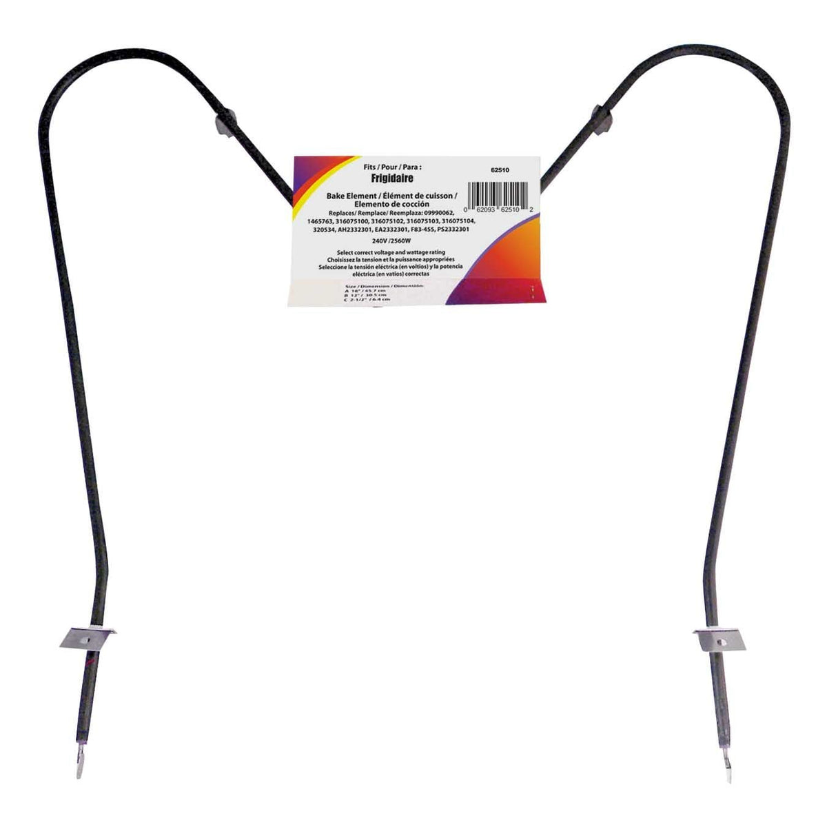 Laser 62510/2 Oven/Bake Element with Straight Spade Connector, 2360W, 30-in