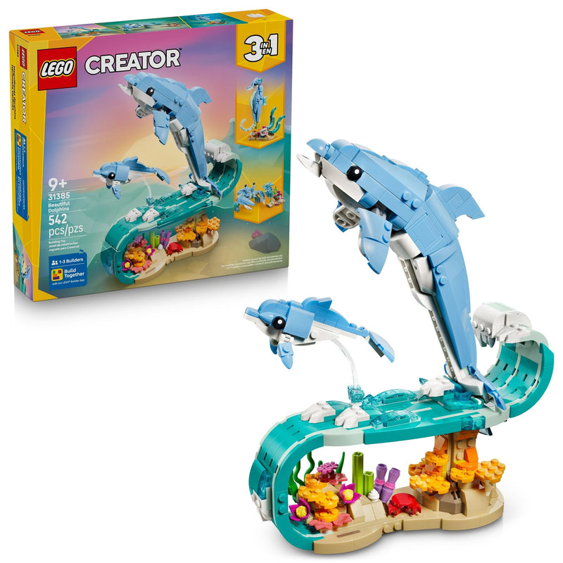Creator 3-in-1 Sea Animals: Beautiful Dolphins Toy Building Set - 31385, 542-pcs, Ages 9+ U8988