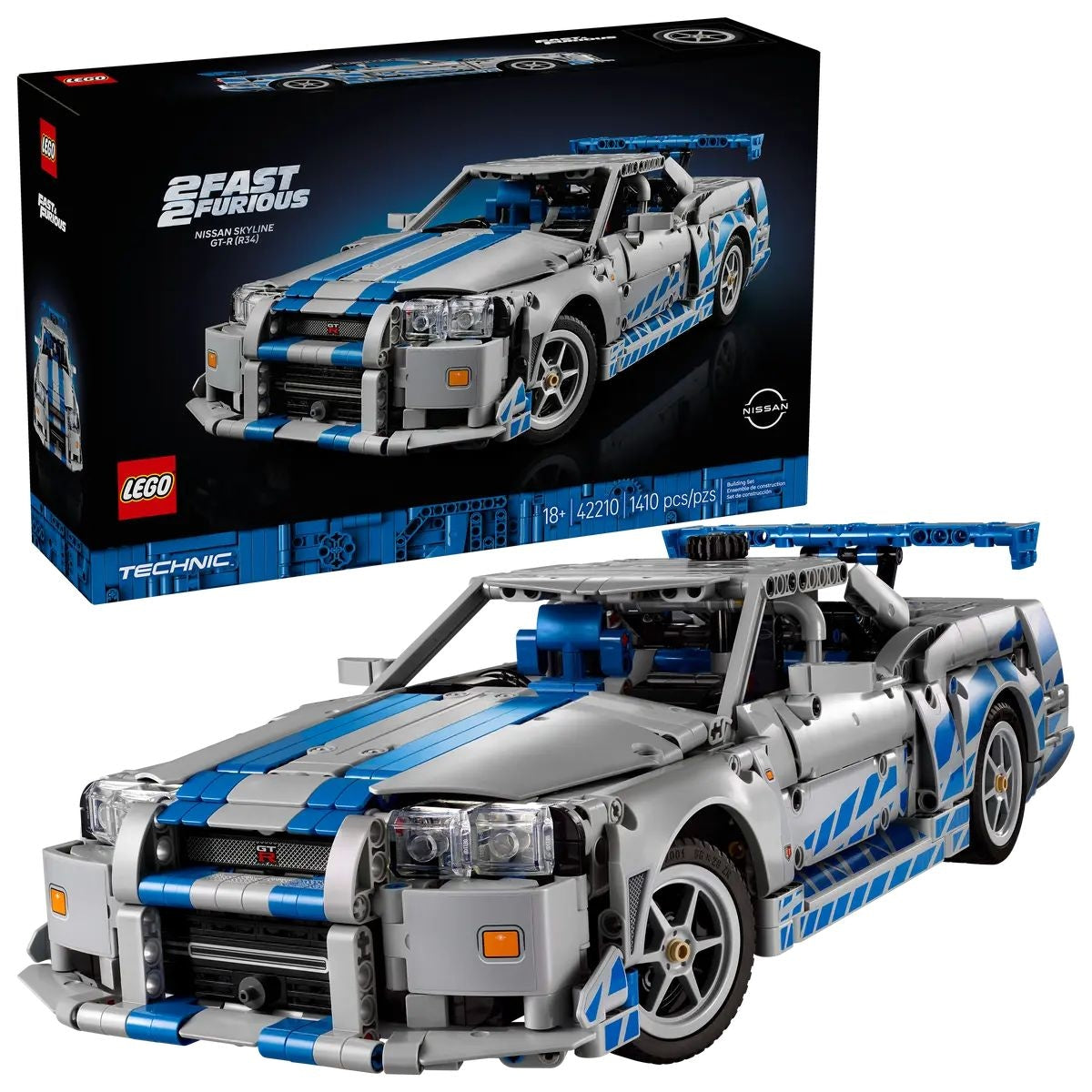 Technic 2 Fast 2 Furious Skyline GT-R (R34) Car - 42210, 1410-pcs, Ages 18+