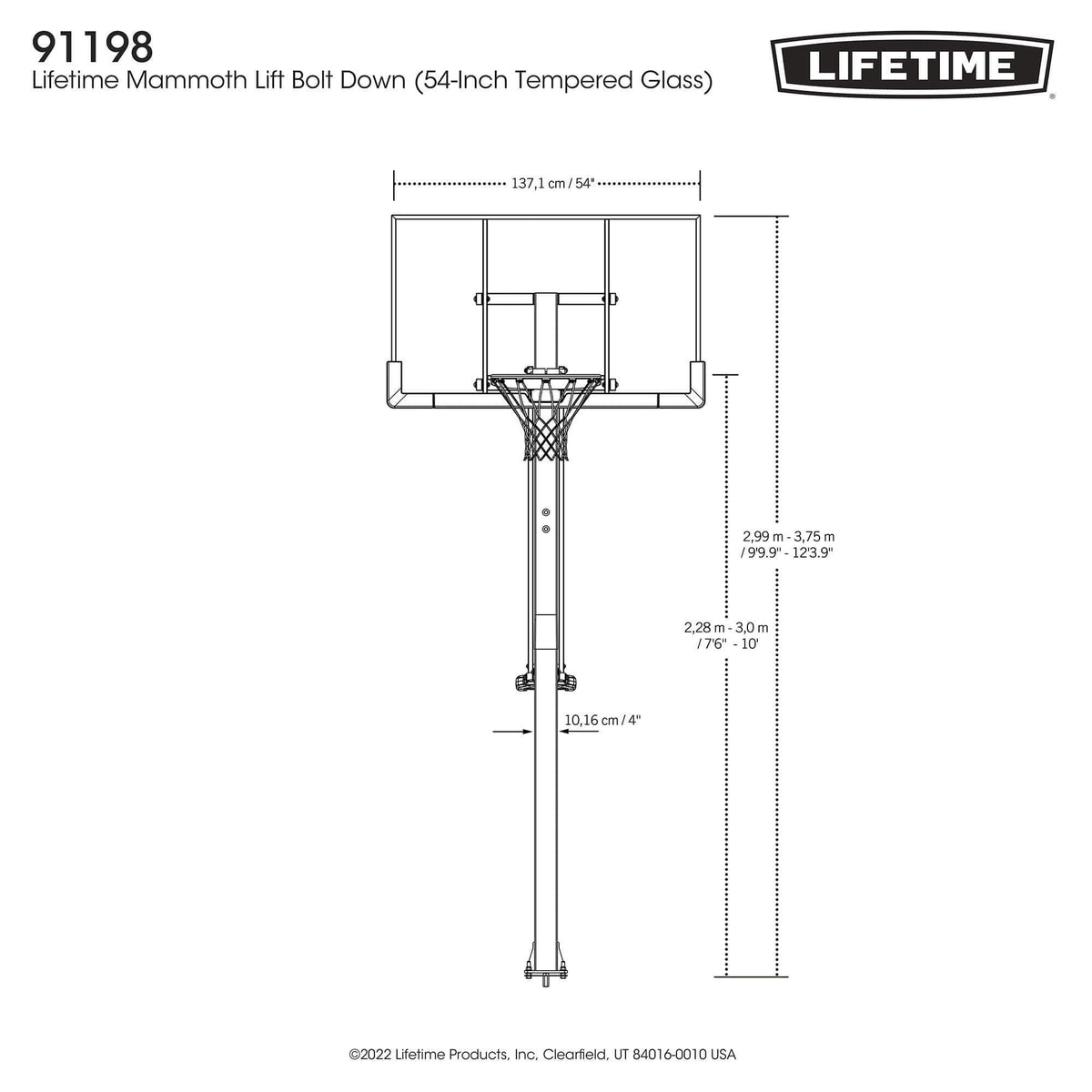 Lifetime Portable Adjustable In-Ground Mammoth Bolt Down Outdoor Basketball Hoop, 54-in
