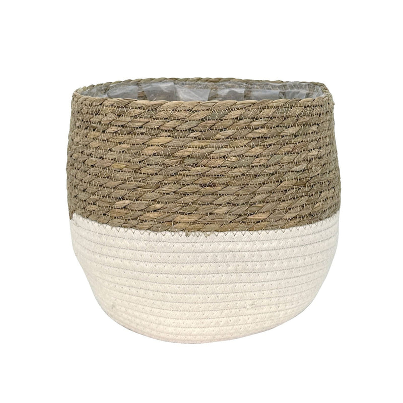 Lynne Weave Cotton Jute Round Basket Planter with Leaf-Proof Plastic Lining, 10-in F8662