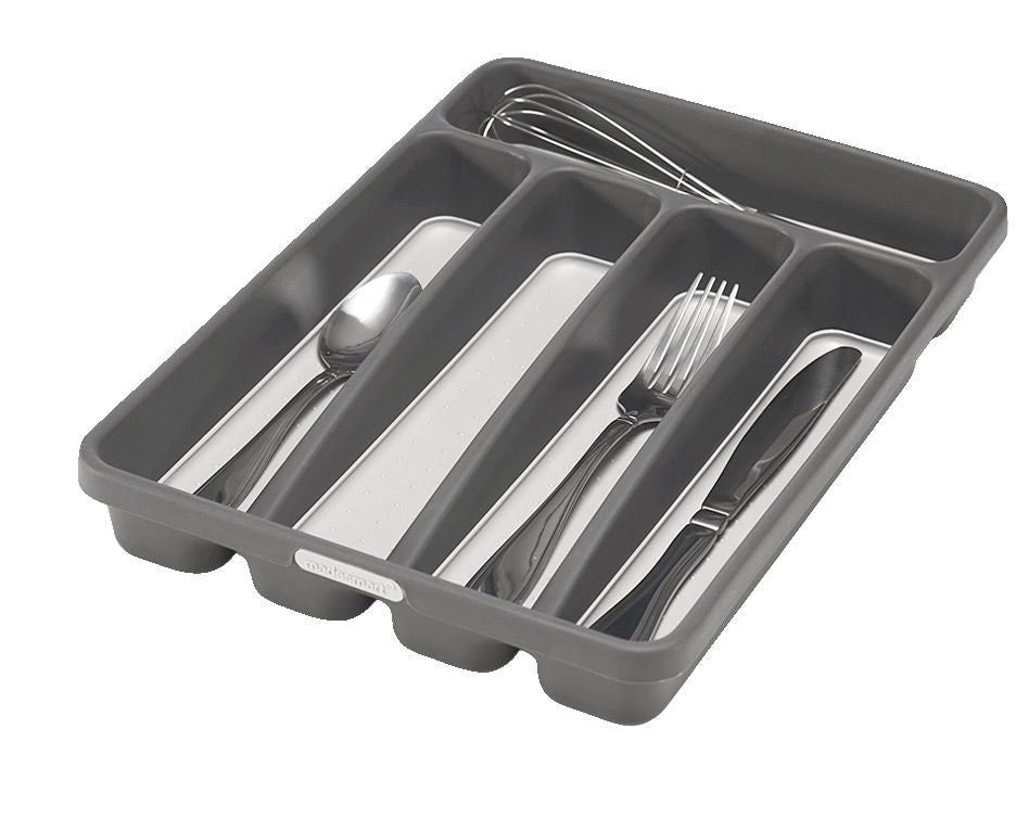 Madesmart Mini 5-Compartment Cutlery & Kitchen Utensil Drawer Organizer Tray/Holder, Grey
