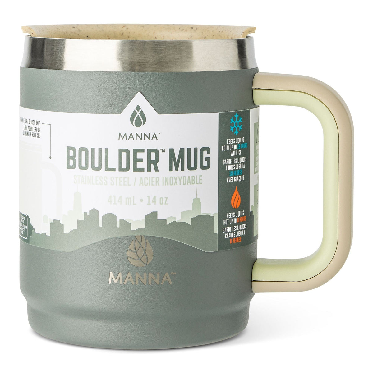 Manna Boulder Eco Stainless Steel Insulated Mug, 14-oz, Midnight, with Handle