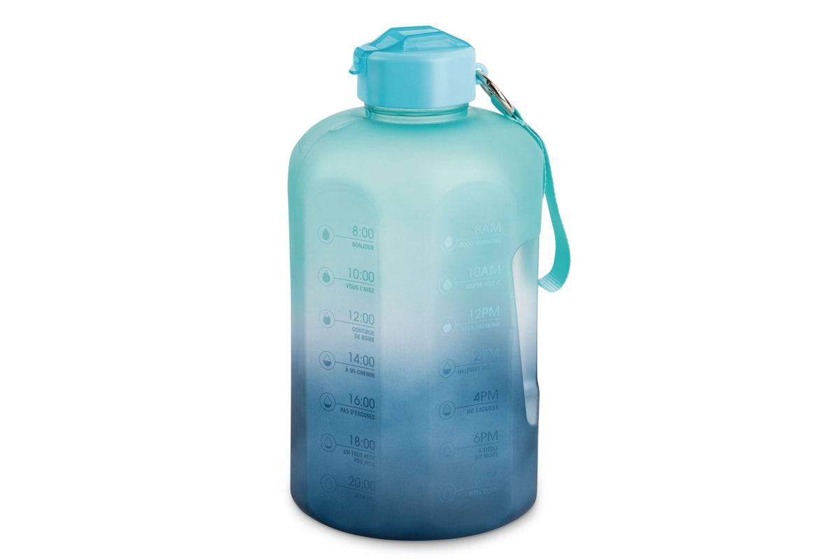 Manna Motivational Water Bottle, 3.7 L, Jumbo-Size, Ombre Blue, with Leakproof Lid