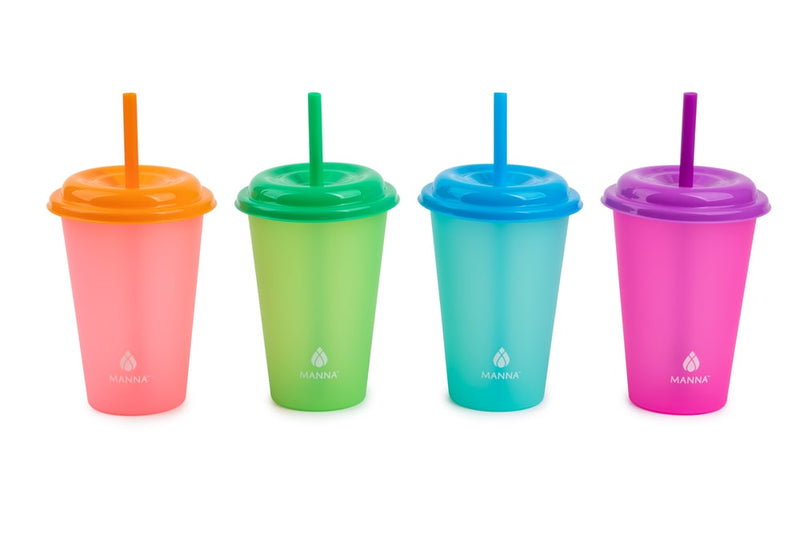 Plastic Colour Changing Cups with Straws & Lids, 12-oz, 4-pk, Assorted Colours N1589
