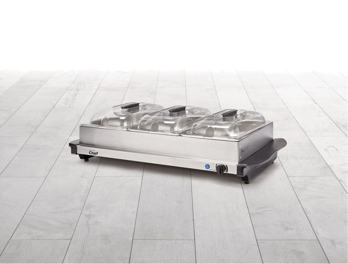 3-Tier Buffet Server/Food Warmer with Warming Tray, Stainless Steel, 300W