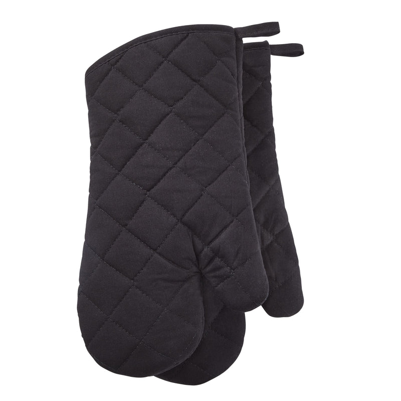 Cotton Oven Mitt Set, Black, with Hanging Loops, 2-pc, Machine Washable U3419