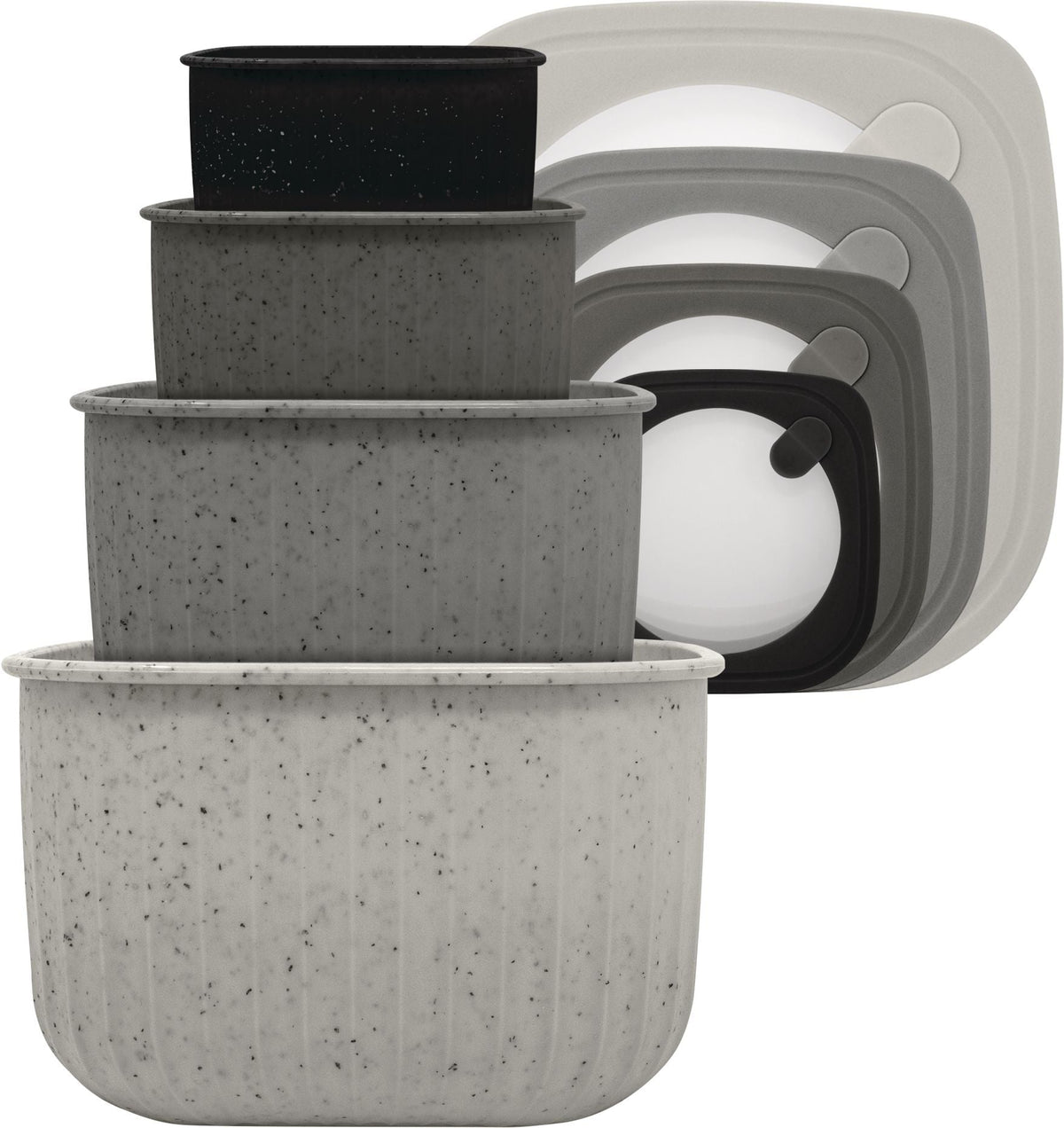 Square Bowl Food Storage Container Set with Lid, Grey, 4-pc