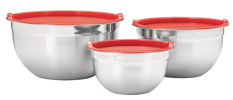 Stainless Steel Mixing Bowls with Plastic Lids, 3-pk C6779
