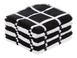 Terry Checkered Dish Cloths with Scrubber, Black, 6-pk