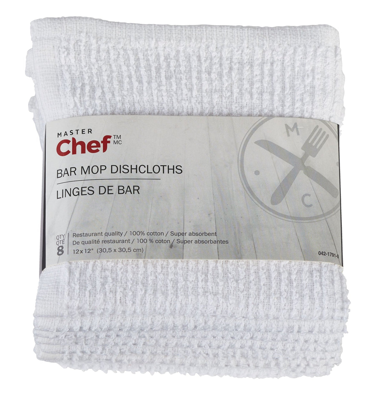 Terry Cotton Bar Mop Dishcloths, 16-in x 19-in, White, Reusable, 4-pk