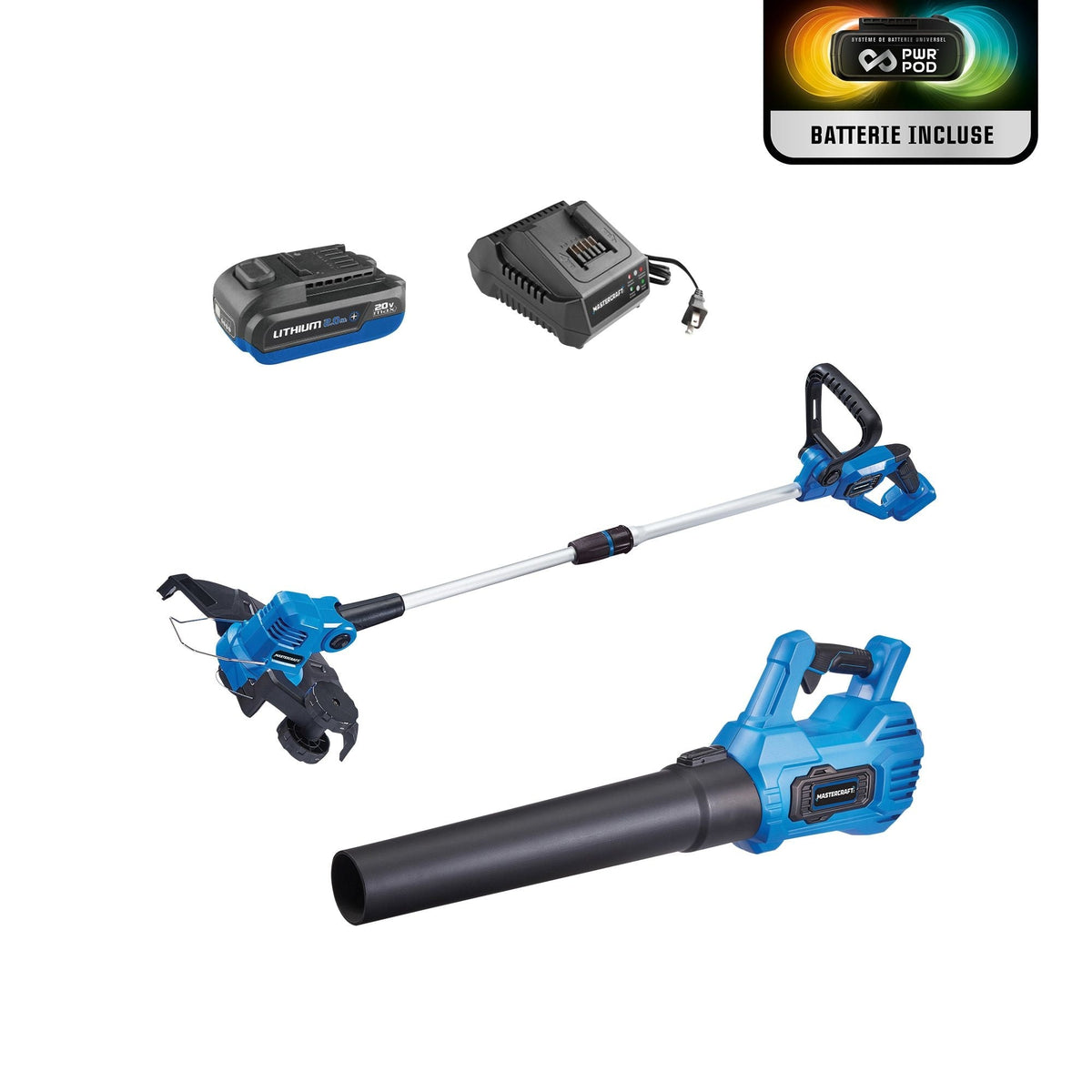 20V Cordless 12" String Trimmer and 370CFM Blower Combo Kit with 2 Ah Battery and Charger