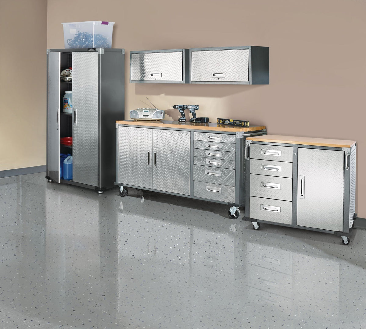 72" Diamond Series 2-Door, 6-Drawer Wooden Top Work Station with Wheels, 72 x 21-5/8 x 37-1/2-in