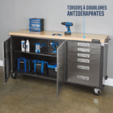 72" Diamond Series 2-Door, 6-Drawer Wooden Top Work Station with Wheels, 72 x 21-5/8 x 37-1/2-in