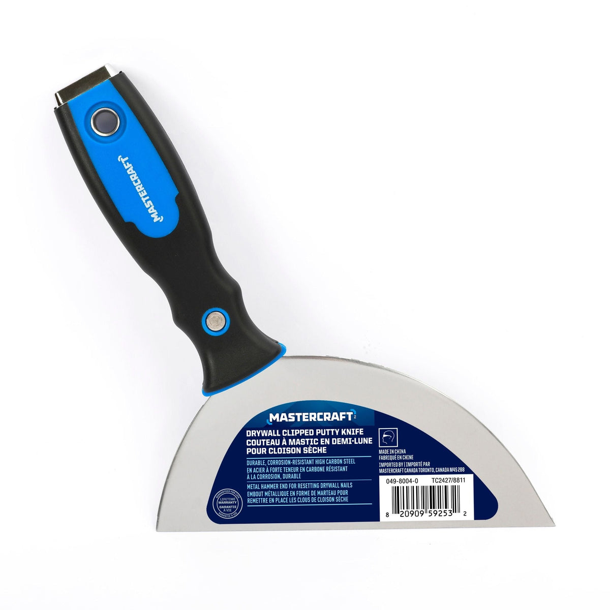 Clipped Joint Carbon Steel Drywall Knife with Soft Grip & Hammer End, 6-in
