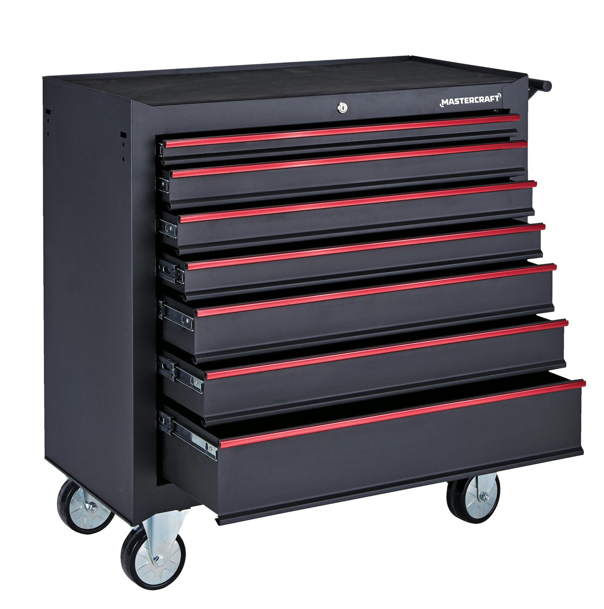 Rolling Tool Storage Cabinet with 7 Drawers, Black, 36-in