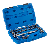 Socket Set, SAE / Metric, CRV, Nickel-Chrome Plating, 41-pc