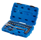 Socket Set, SAE / Metric, CRV, Nickel-Chrome Plating, 41-pc