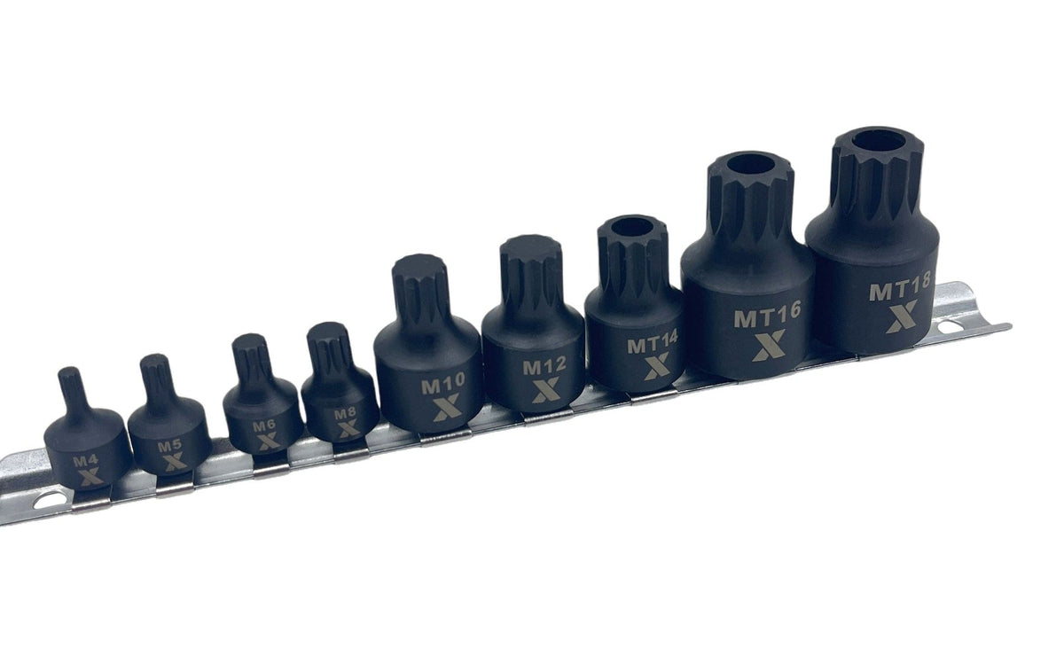 MAXIMUM 9 Piece Impact Stubby Bit Socket Rail Triple Square