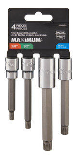 MAXIMUM Extra Long Shank Triple Square Bit Socket Set, 4-pc