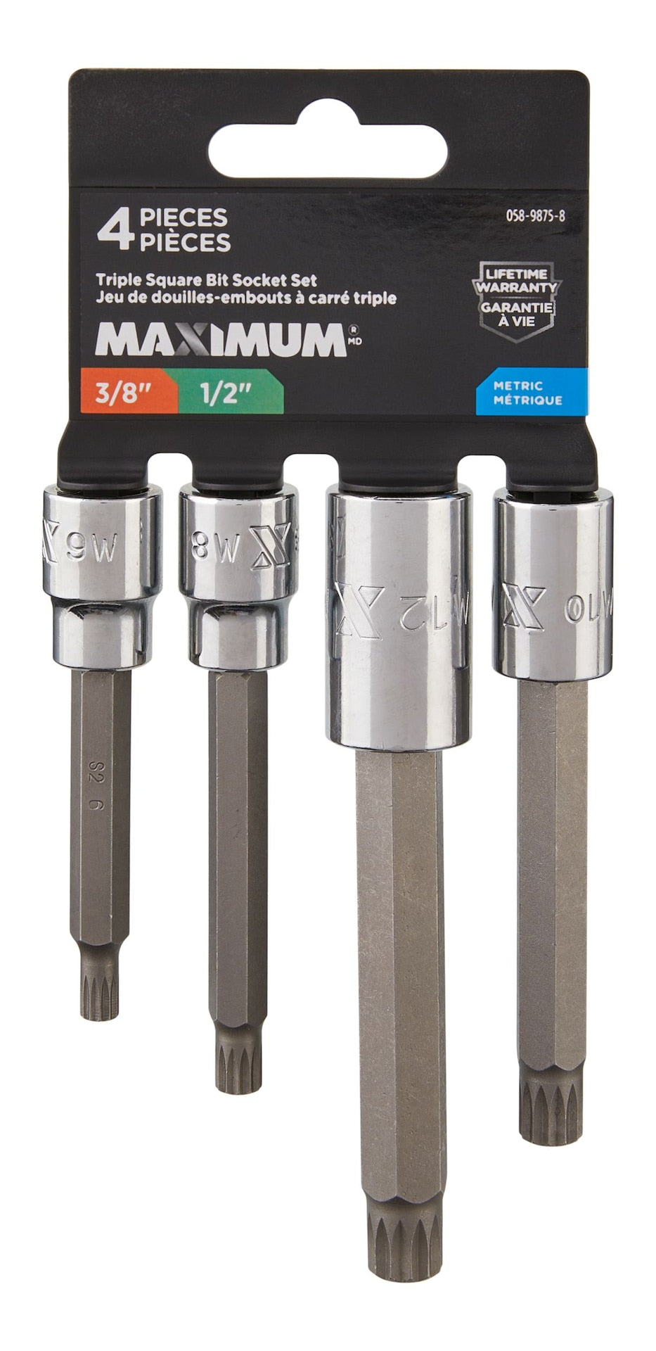 MAXIMUM Extra Long Shank Triple Square Bit Socket Set, 4-pc