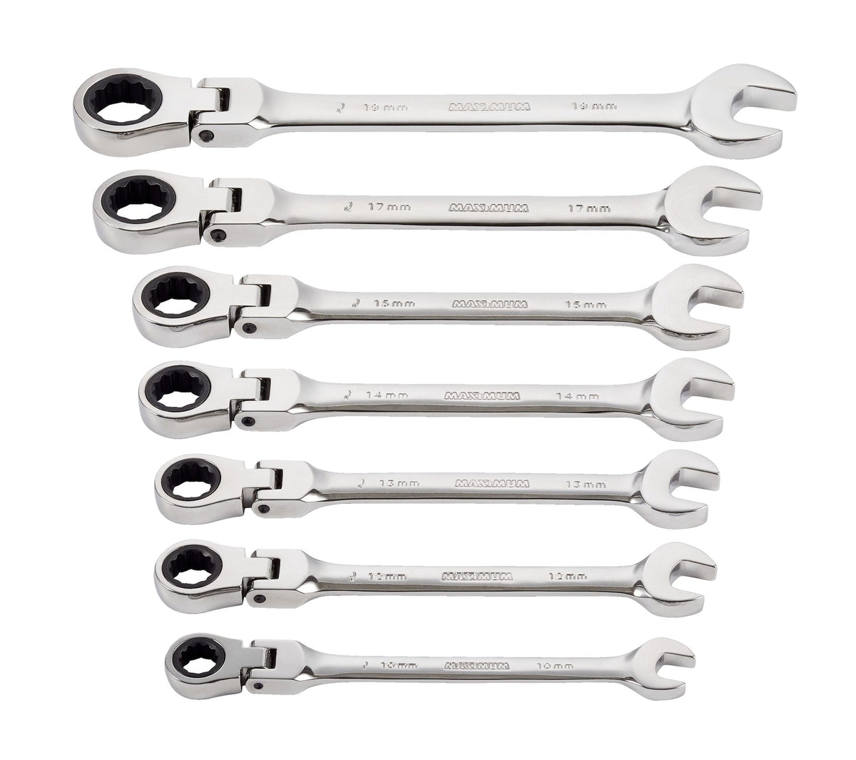 MAXIMUM Flexhead Ratcheting Wrench Set, Alloy Steel, Metric, 7-pc
