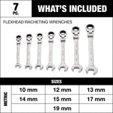 MAXIMUM Flexhead Ratcheting Wrench Set, Alloy Steel, Metric, 7-pc