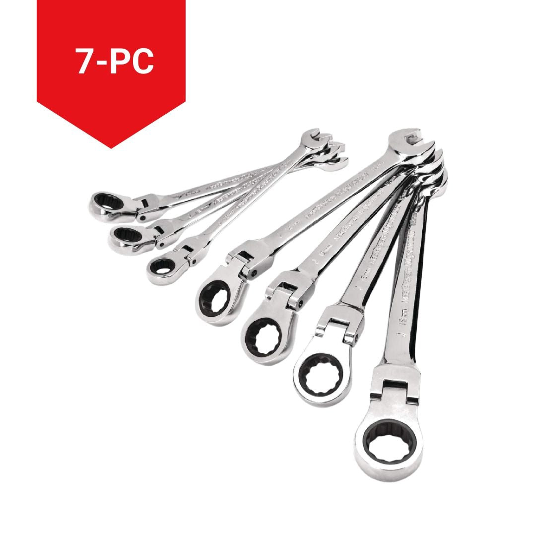 MAXIMUM Flexhead Ratcheting Wrench Set, Alloy Steel, Metric, 7-pc