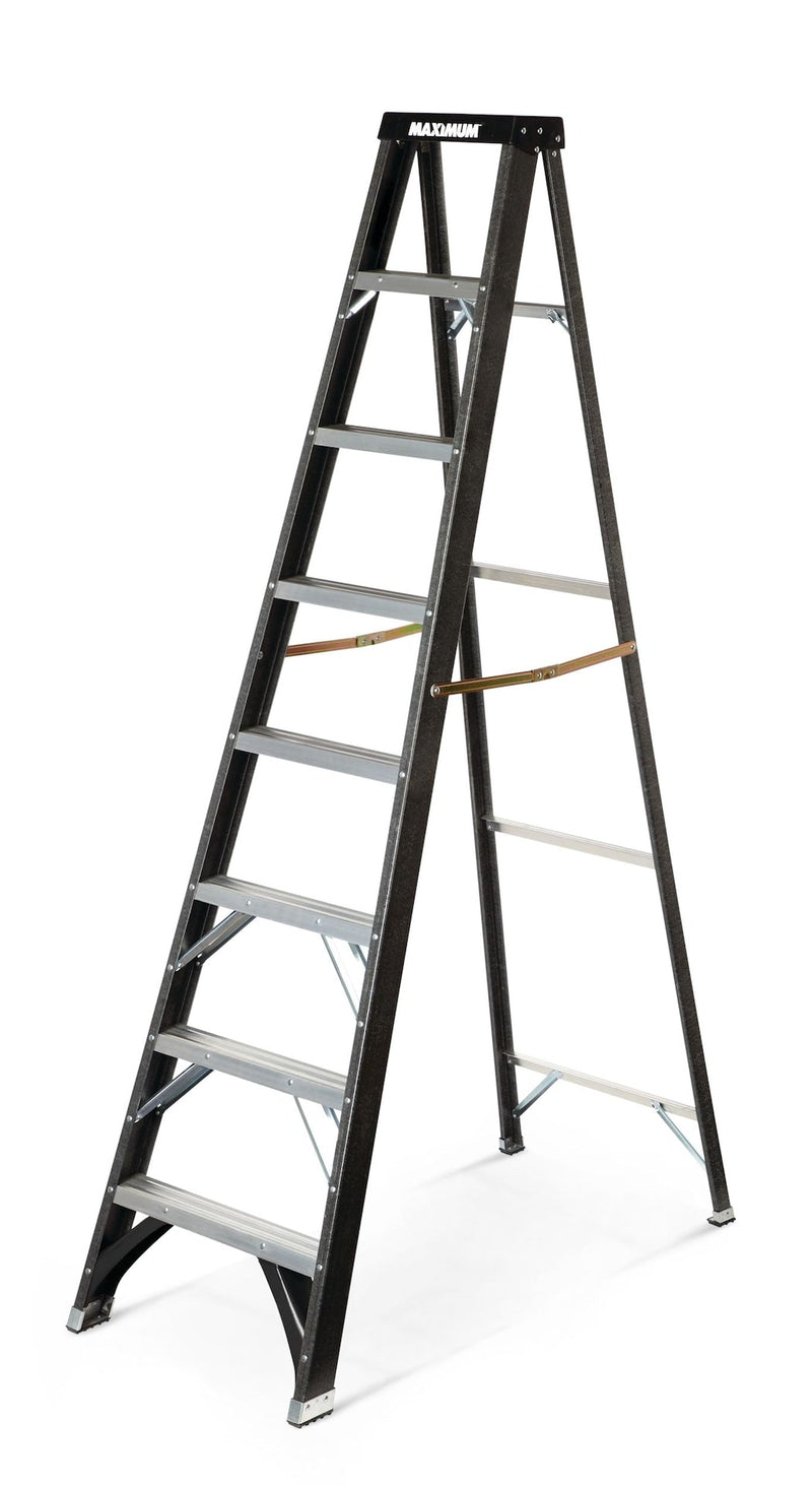 MAXIMUM Grade 1 Fibreglass Heavy-Duty Industrial Step Ladder, 250-lb, 8-ft N7859