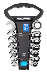 MAXIMUM Stubby Ratcheting Wrench Set, Metric, Nickel-Chrome Plating, 7-pc