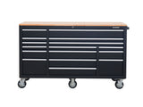 MAXIMUM Tool Cabinet with Wood Top and 4-Outlet Power Strip, Black, 74x24-in