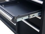 MAXIMUM Tool Cabinet with Wood Top and 4-Outlet Power Strip, Black, 74x24-in