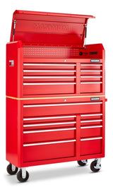 MAXIMUM Tool Storage Cabinet, Built-In Power Bar with USB, 9-Drawer, 47-in, Red