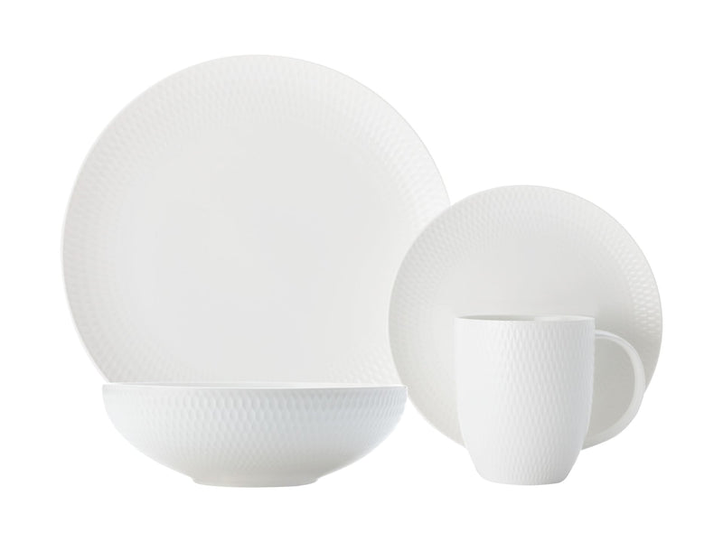 Round Diamond Porcelain Dinnerware Set, Serves 4, 16-pc, White I4483