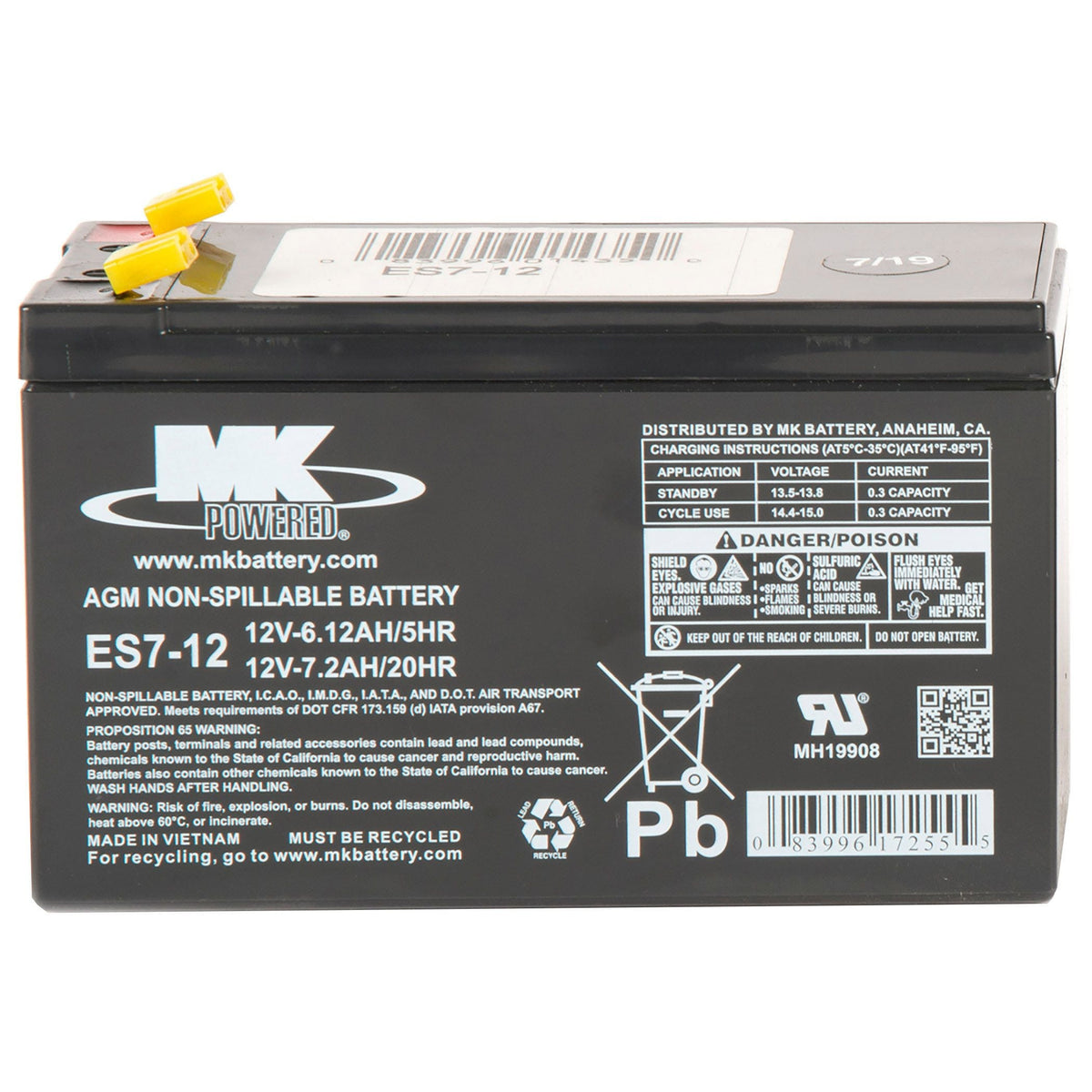 12-Volt 7.2 Ah SLA Battery, F2 Terminal