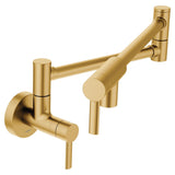 Modern Single Handle Swing Arm Wall Mount Pot Filler Kitchen Faucet, Brushed Gold